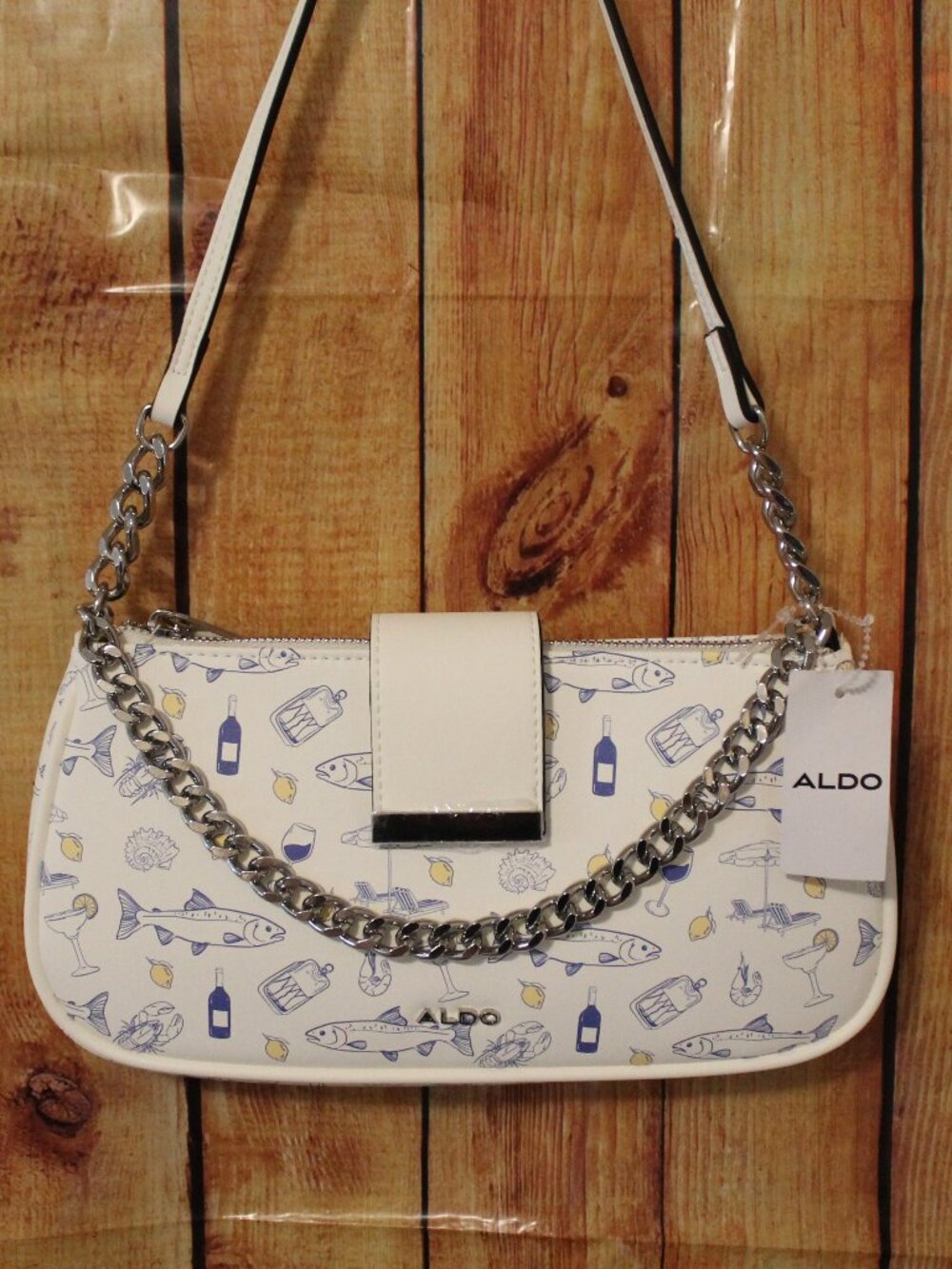 Aldo Beach Nautical Theme White Chain Shoulder Summer Bag NWT